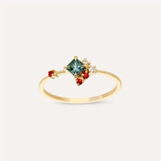 0.36 CT Multicolor Safir ve Pırlanta Taşlı Sarı Altın Yüzük