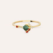 0.36 CT Multicolor Safir ve Pırlanta Taşlı Sarı Altın Yüzük