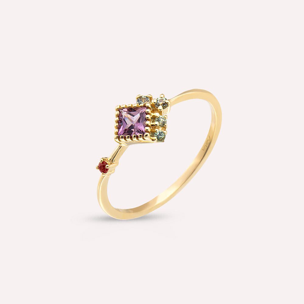 0.38 CT Multicolor Safir Taşlı Sarı Altın Yüzük