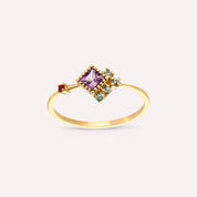 0.38 CT Multicolor Safir Taşlı Sarı Altın Yüzük