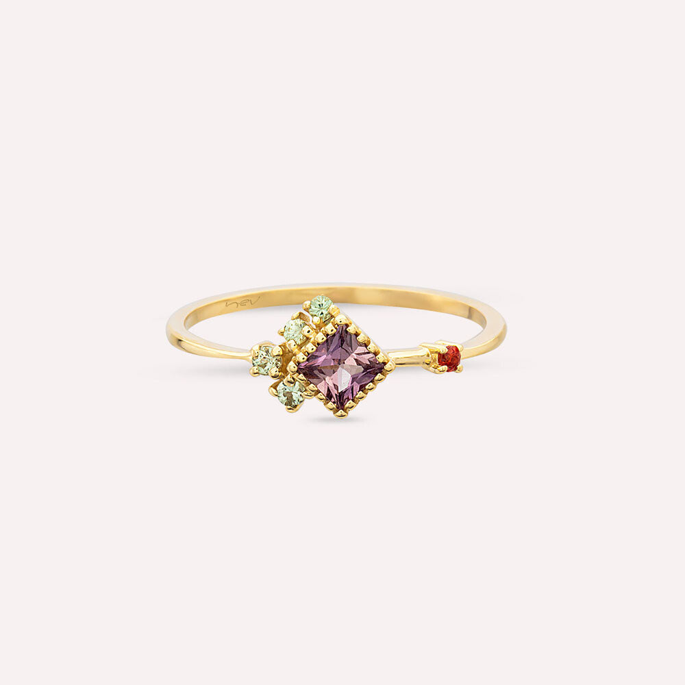 0.38 CT Multicolor Safir Taşlı Sarı Altın Yüzük