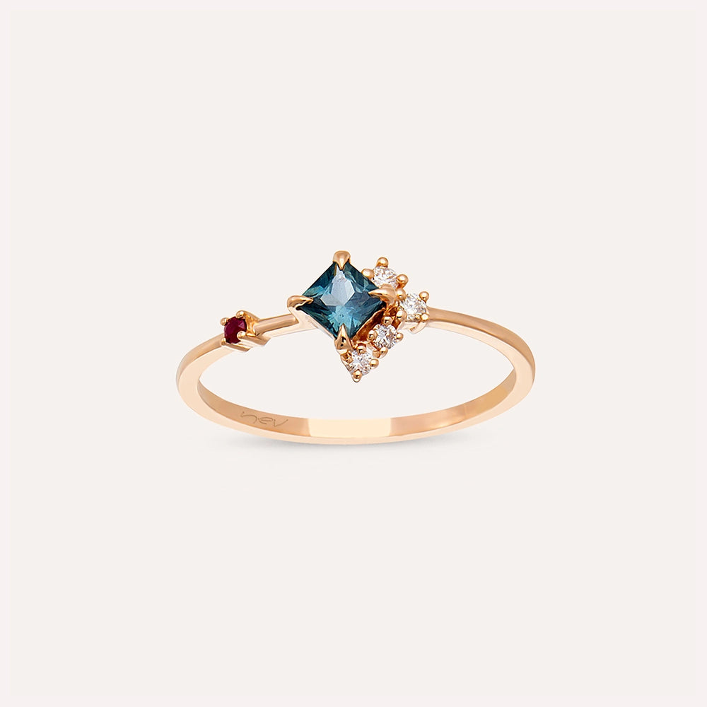 0.38 CT Multicolor Safir ve Yakut Taşlı Rose Altın Yüzük