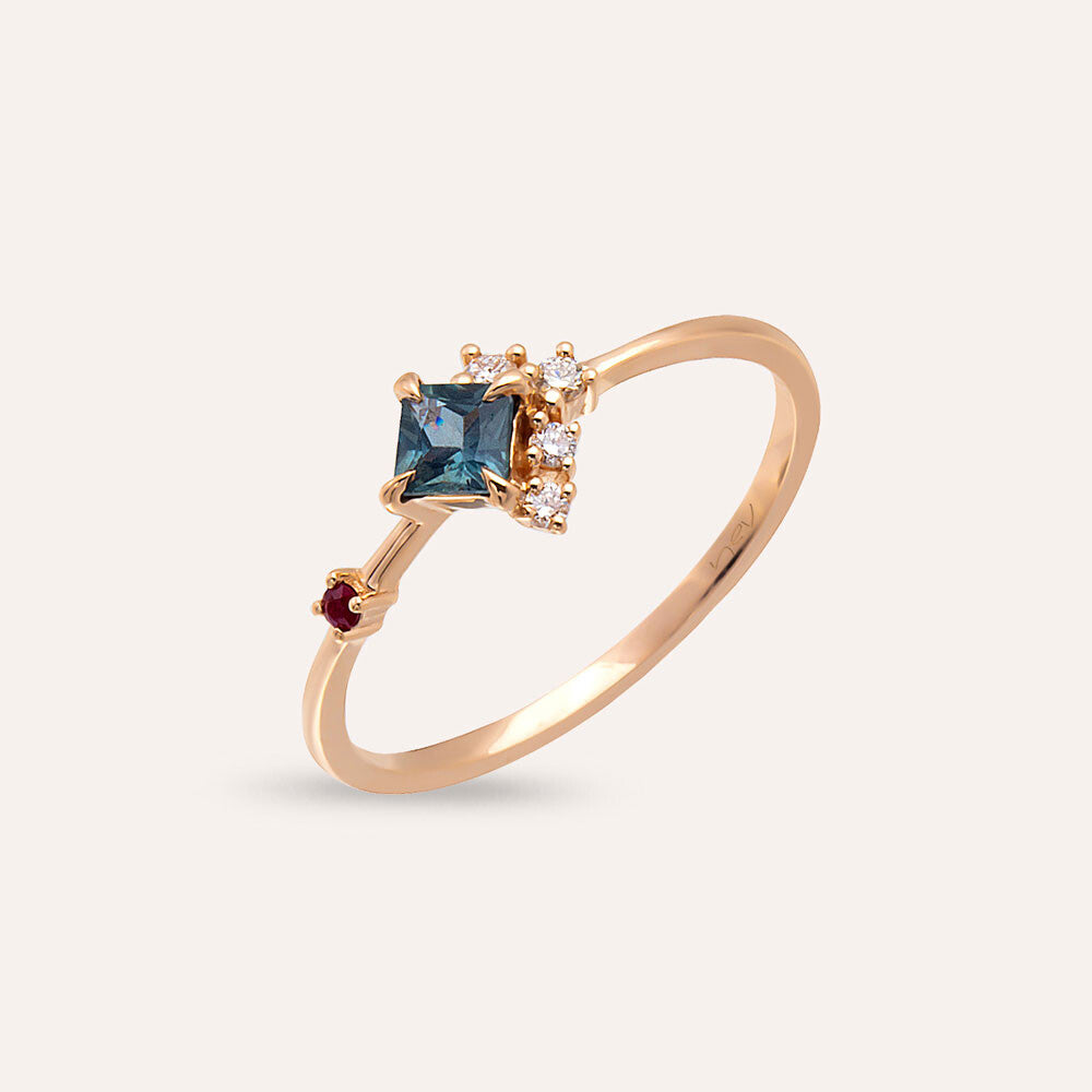 0.38 CT Multicolor Safir ve Yakut Taşlı Rose Altın Yüzük