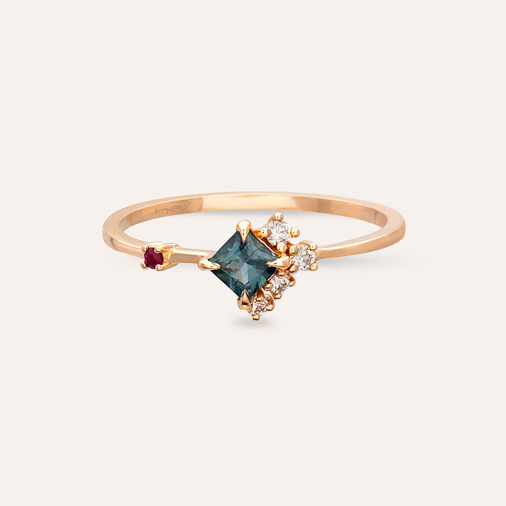 0.38 CT Multicolor Safir ve Yakut Taşlı Rose Altın Yüzük