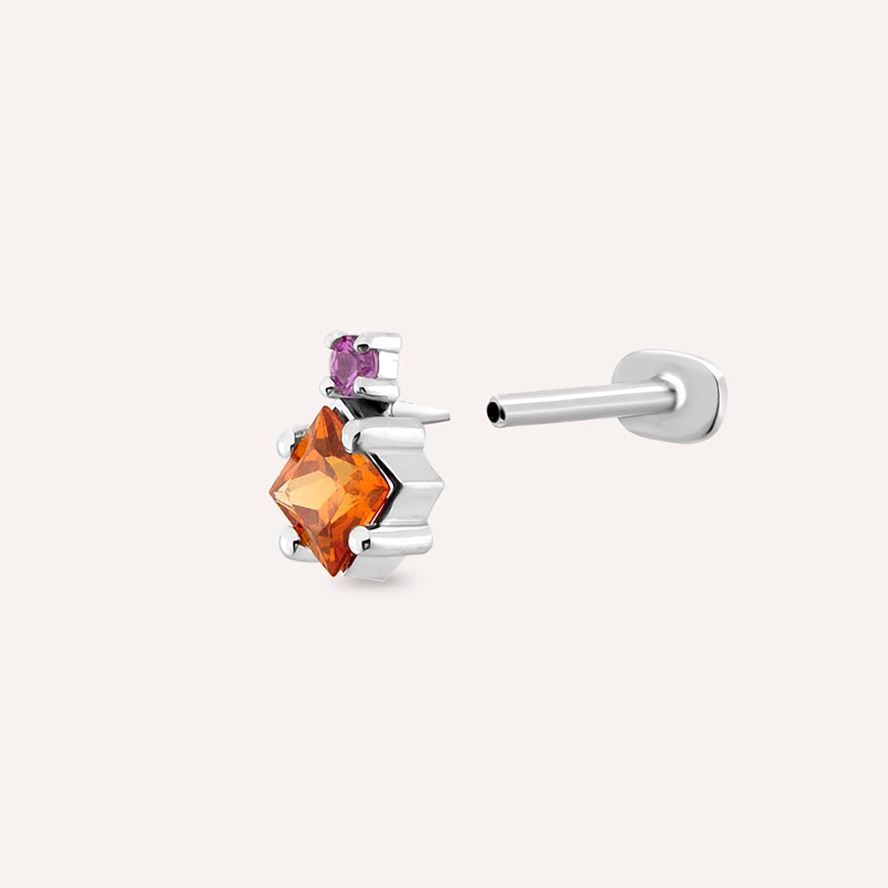 0.39 CT Multicolor Safir ve Pırlanta Taşlı Beyaz Altın Piercing