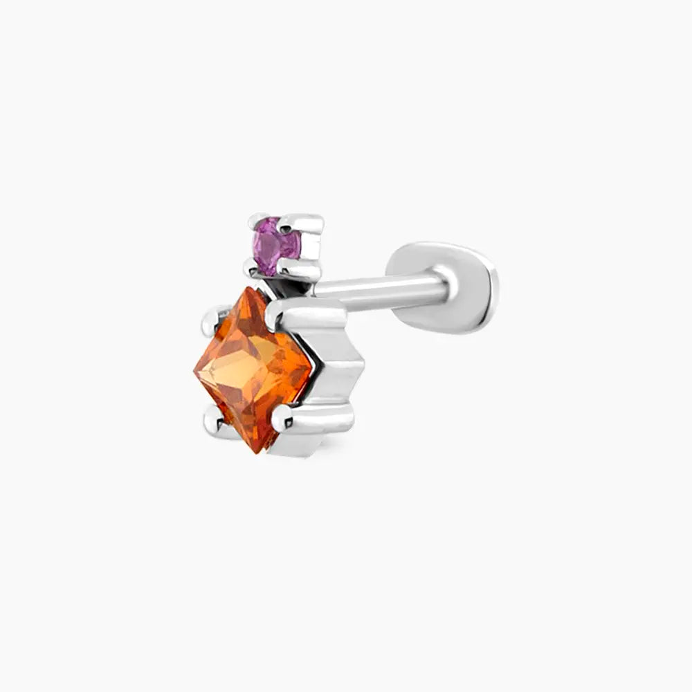 0.39 CT Multicolor Safir ve Pırlanta Taşlı Beyaz Altın Piercing