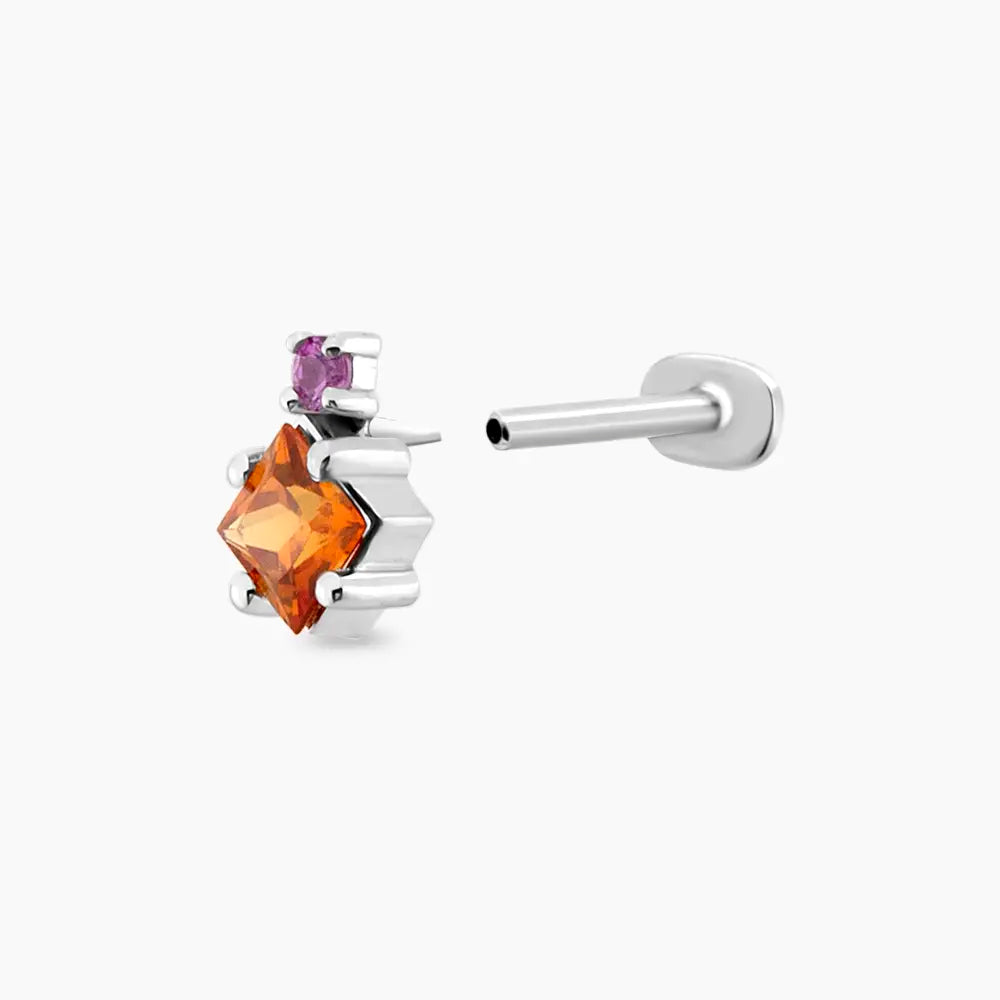 0.39 CT Multicolor Safir ve Pırlanta Taşlı Beyaz Altın Piercing