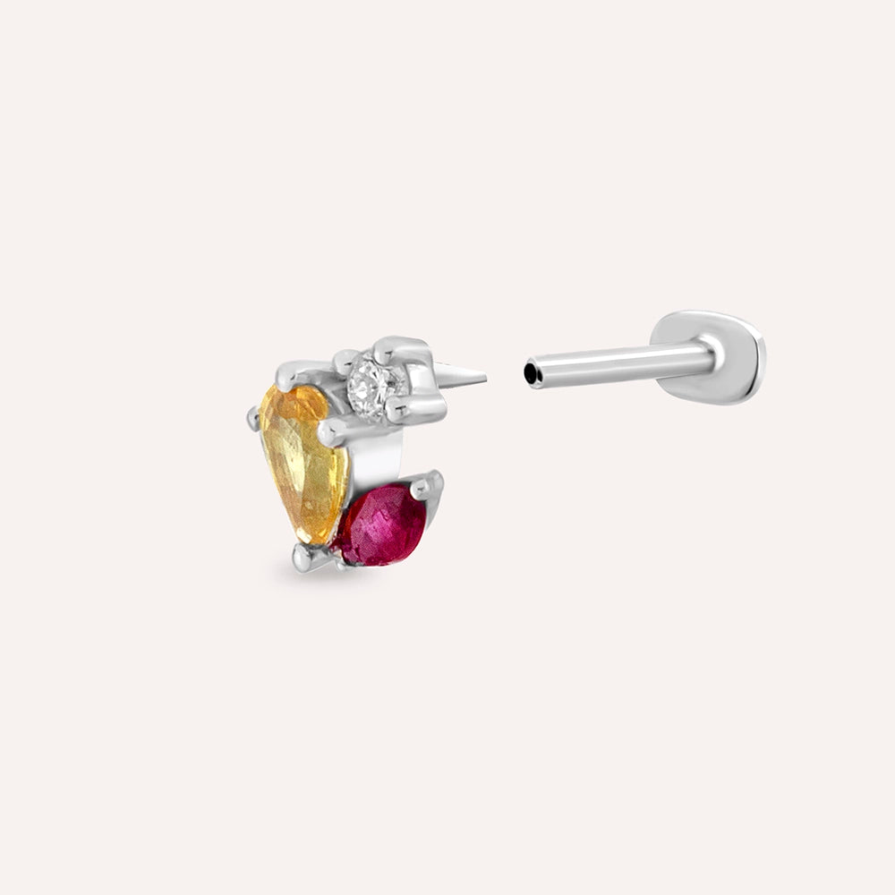 0.40 CT Multicolor Safir ve Yakut Taşlı Beyaz Altın Piercing