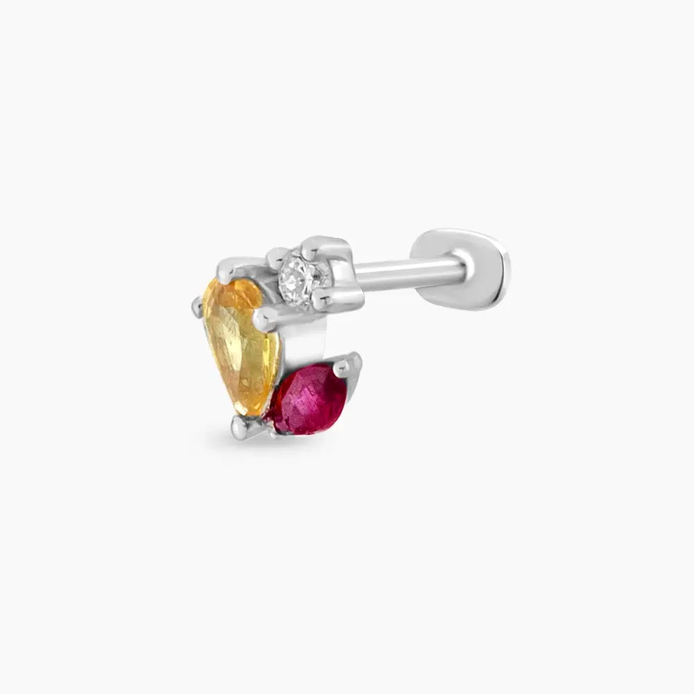 0.40 CT Multicolor Safir ve Yakut Taşlı Beyaz Altın Piercing