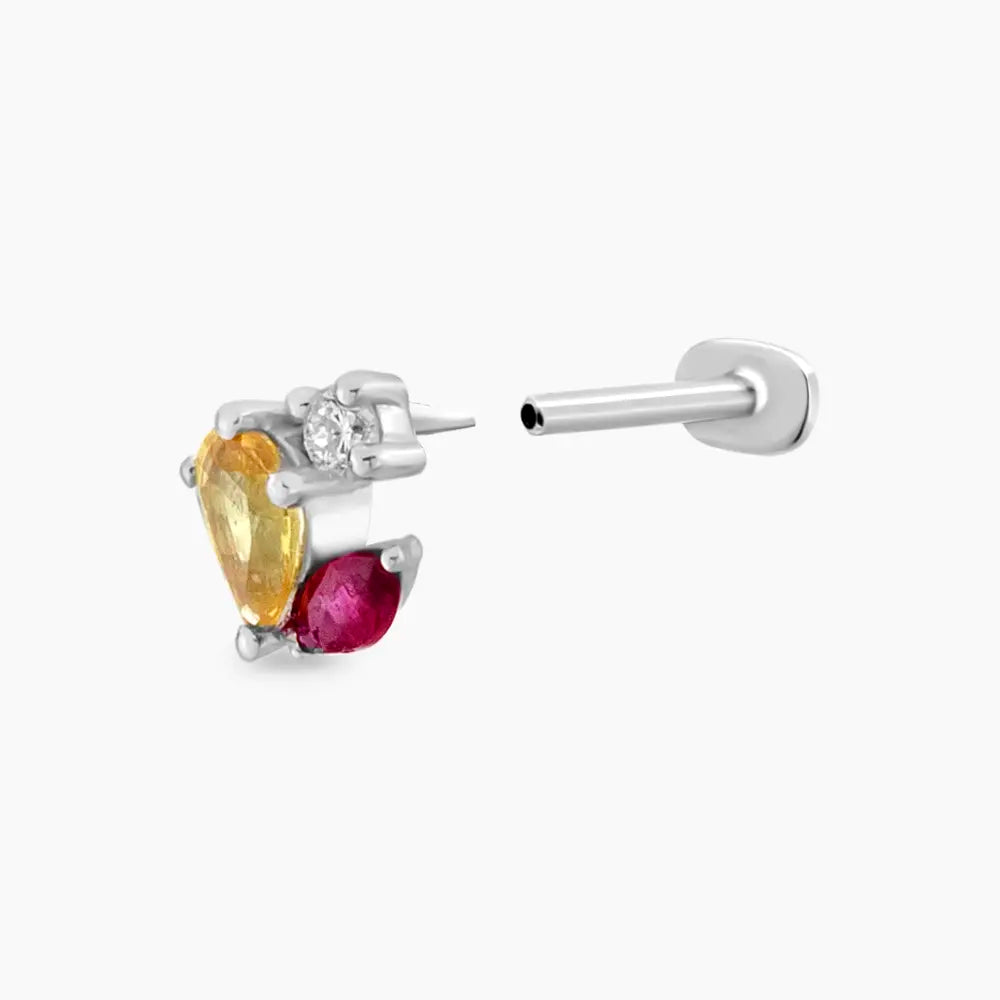 0.40 CT Multicolor Safir ve Yakut Taşlı Beyaz Altın Piercing