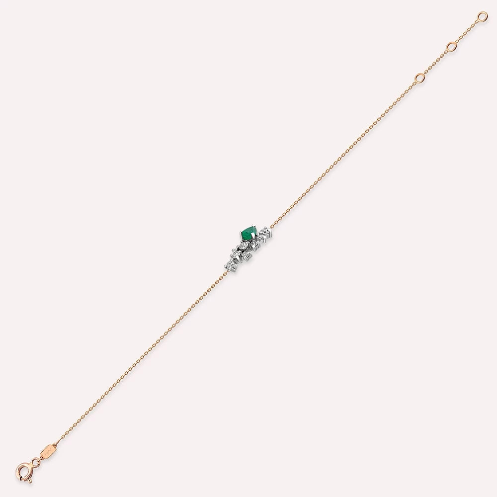 0.41 CT Zümrüt ve Pırlanta Taşlı Rose Altın Bileklik