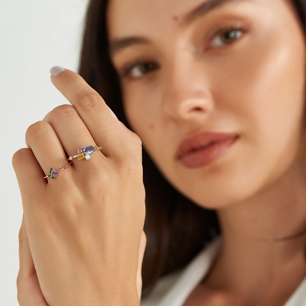 0.42 CT Multicolor Safir, Zümrüt ve Yakut Taşlı Yüzük