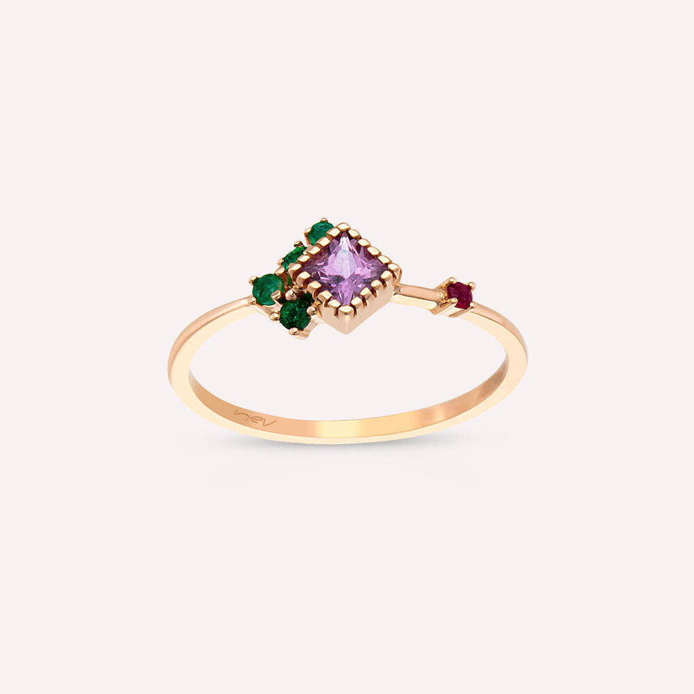 0.42 CT Multicolor Safir, Zümrüt ve Yakut Taşlı Yüzük