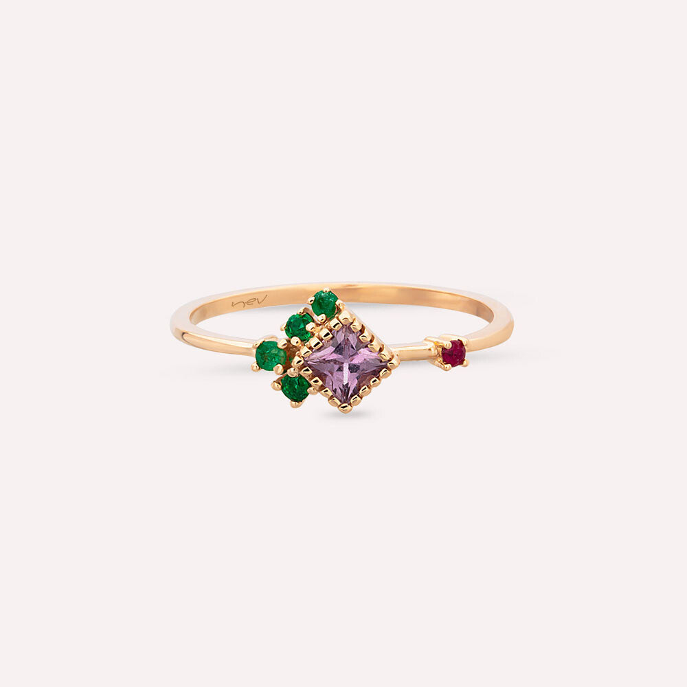 0.42 CT Multicolor Safir, Zümrüt ve Yakut Taşlı Yüzük