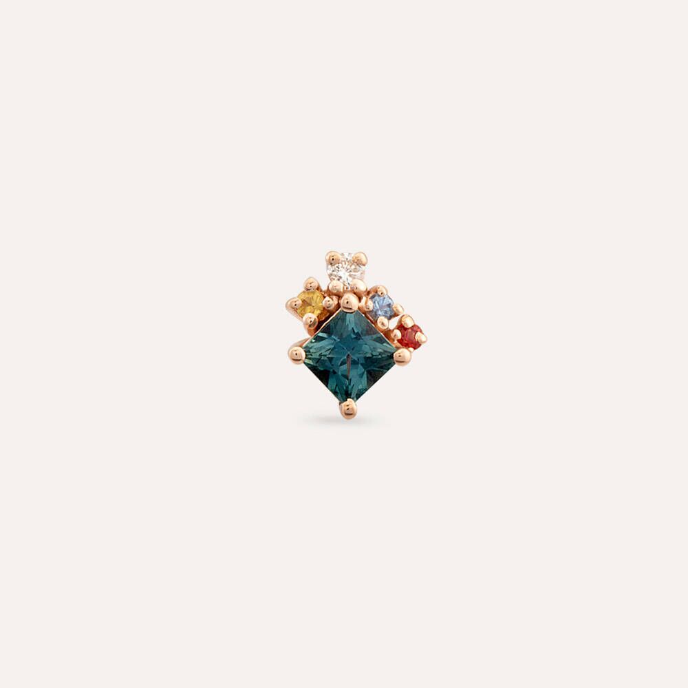 0.43 CT Multicolor Safir ve Pırlanta Taşlı Tek Küpe