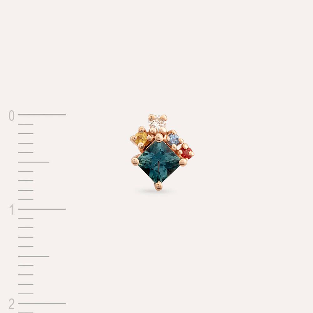 0.43 CT Multicolor Safir ve Pırlanta Taşlı Tek Küpe