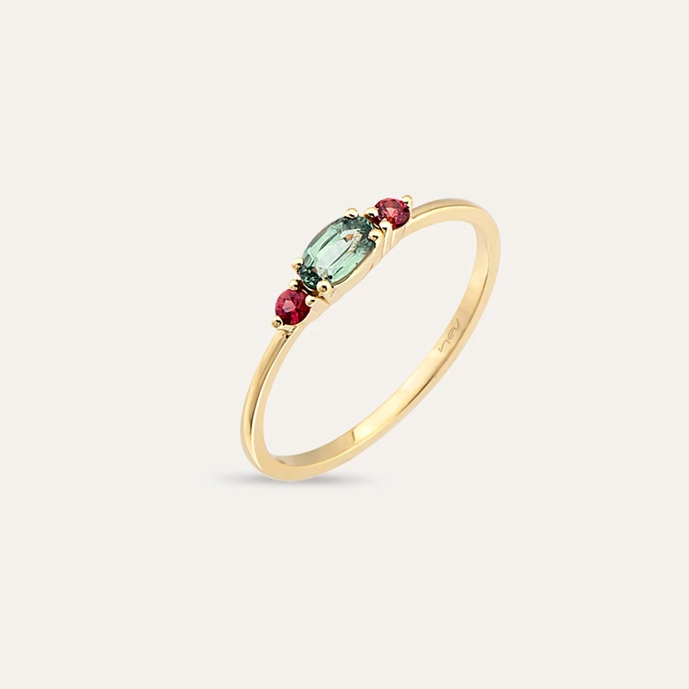 0.45 CT Green Safir ve Red Safir Taşlı Yüzük