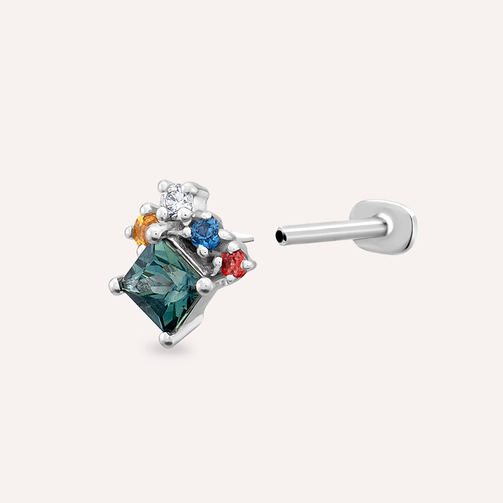 0.47 CT Multicolor Safir ve Pırlanta Taşlı Beyaz Altın Piercing