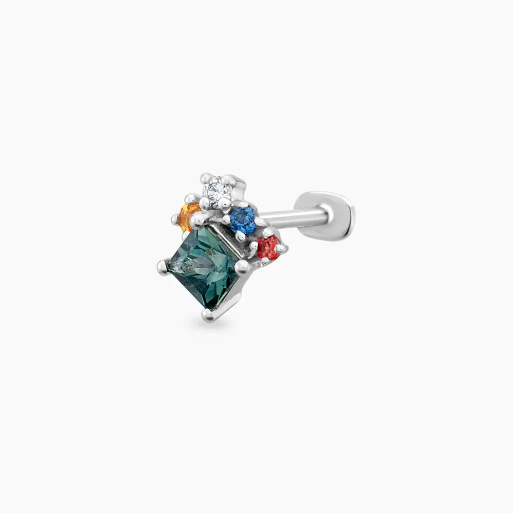 0.47 CT Multicolor Safir ve Pırlanta Taşlı Beyaz Altın Piercing