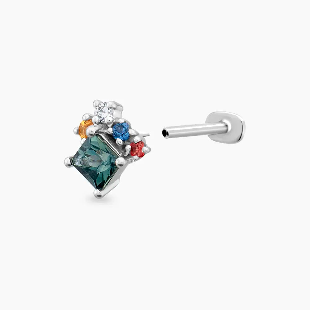 0.47 CT Multicolor Safir ve Pırlanta Taşlı Beyaz Altın Piercing
