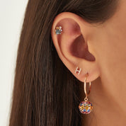 0.49 CT Multicolor Safir ve Pırlanta Taşlı Rose Altın Piercing