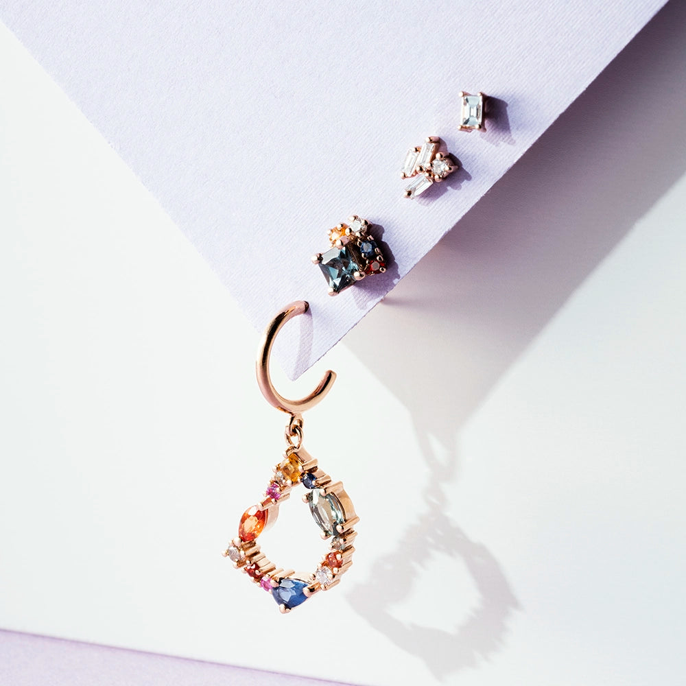 0.49 CT Multicolor Safir ve Pırlanta Taşlı Rose Altın Piercing