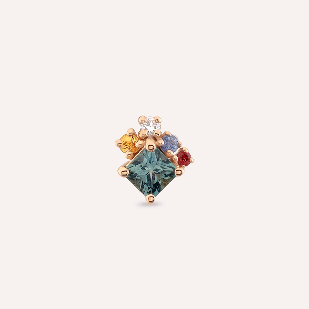 0.49 CT Multicolor Safir ve Pırlanta Taşlı Rose Altın Piercing
