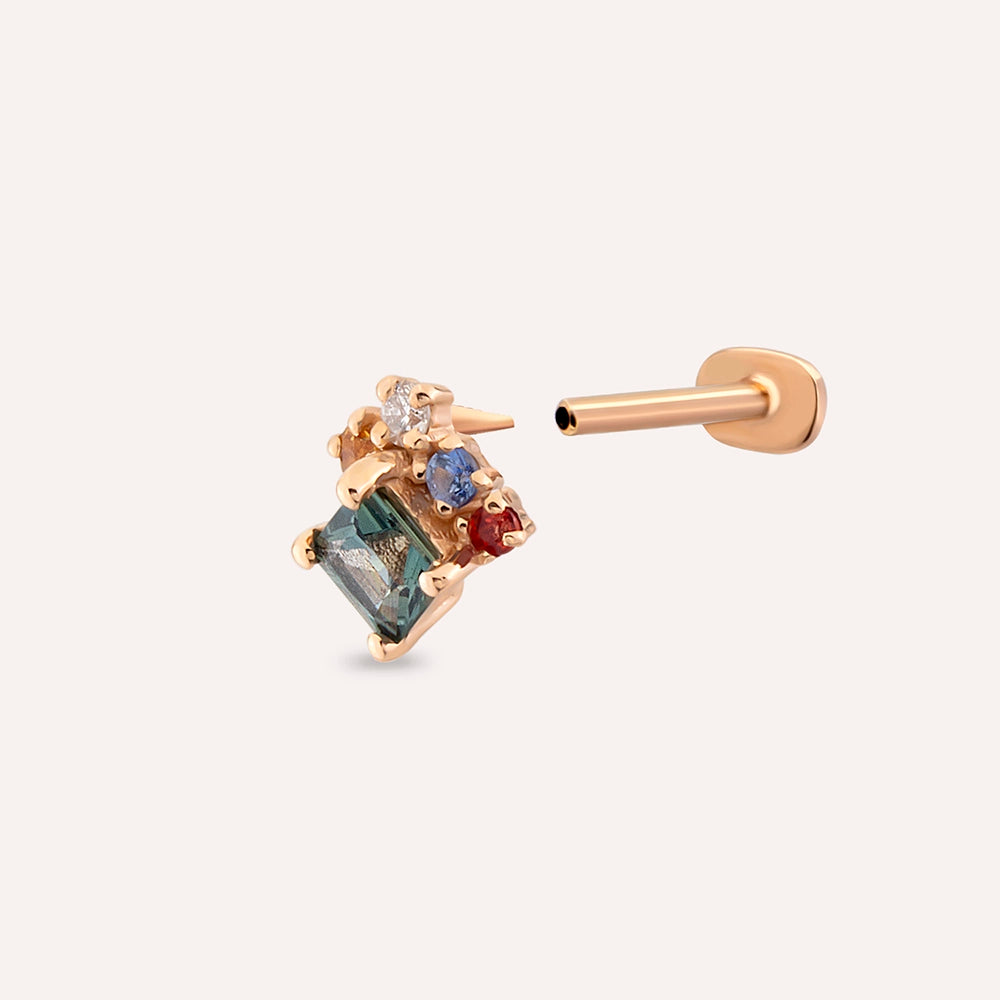 0.49 CT Multicolor Safir ve Pırlanta Taşlı Rose Altın Piercing