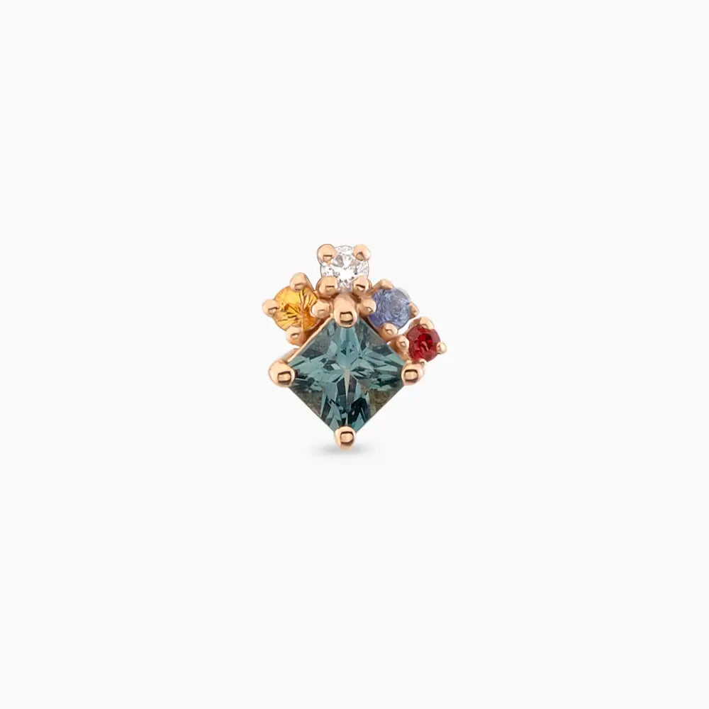 0.49 CT Multicolor Safir ve Pırlanta Taşlı Rose Altın Piercing