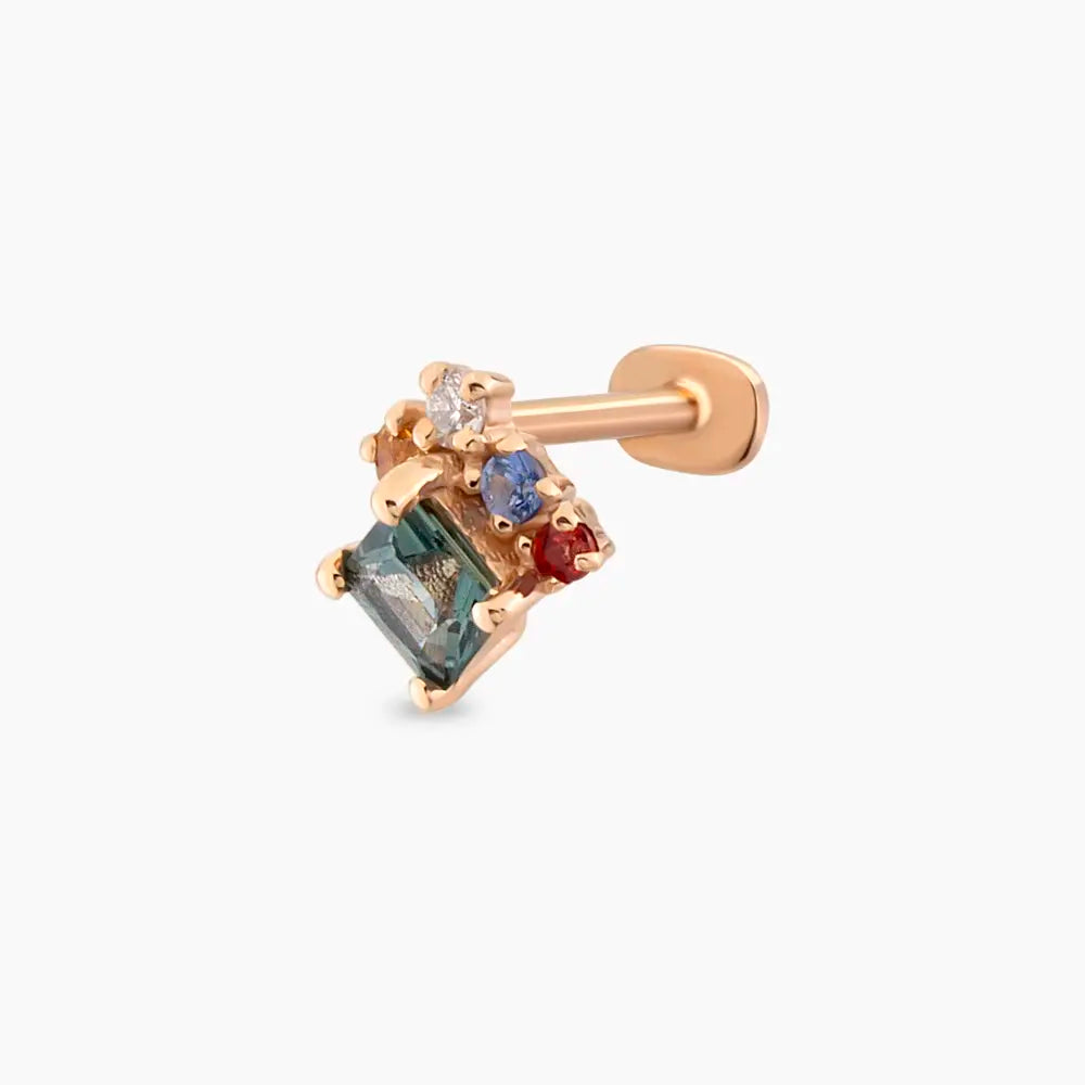 0.49 CT Multicolor Safir ve Pırlanta Taşlı Rose Altın Piercing