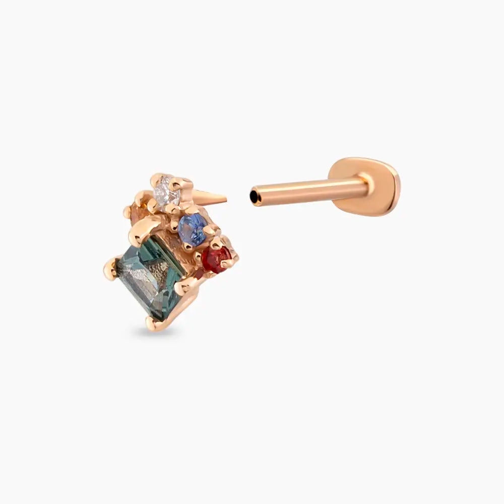 0.49 CT Multicolor Safir ve Pırlanta Taşlı Rose Altın Piercing