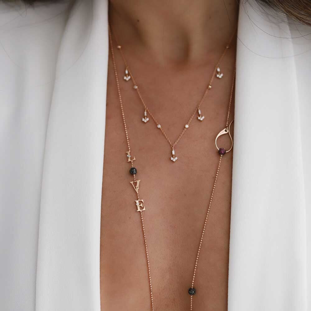 0.53 CT Baget Pırlanta Taşlı Rose Altın Kolye