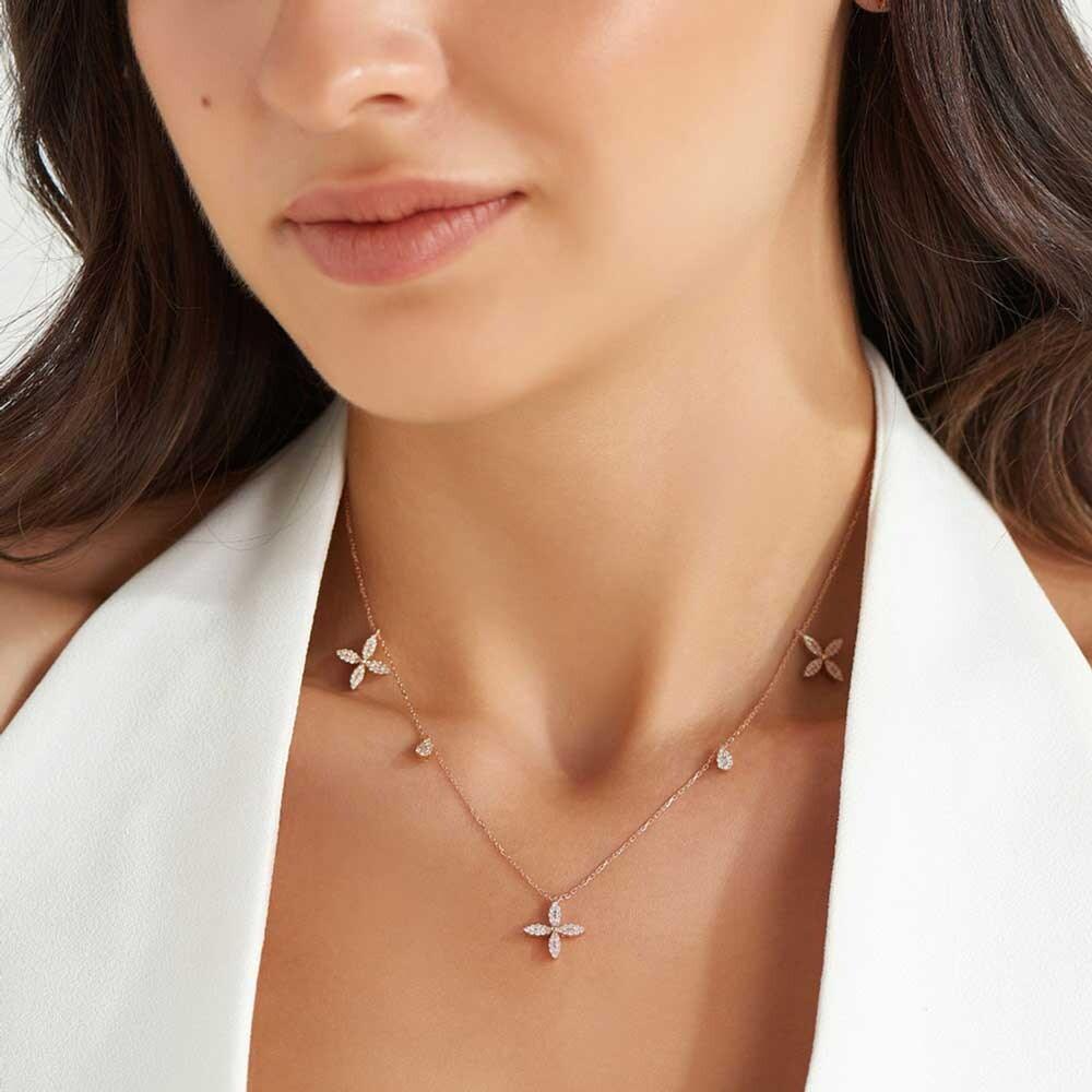 0.53 CT Pırlanta Taşlı Rose Altın Kolye - Tufanlar Kuyumculuk