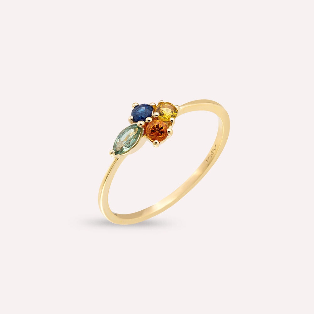 0.55 CT Multicolor Safir Taşlı Sarı Altın Yüzük