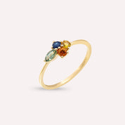 0.55 CT Multicolor Safir Taşlı Sarı Altın Yüzük