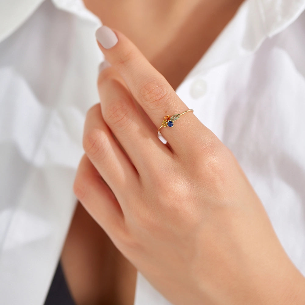 0.55 CT Multicolor Safir Taşlı Sarı Altın Yüzük