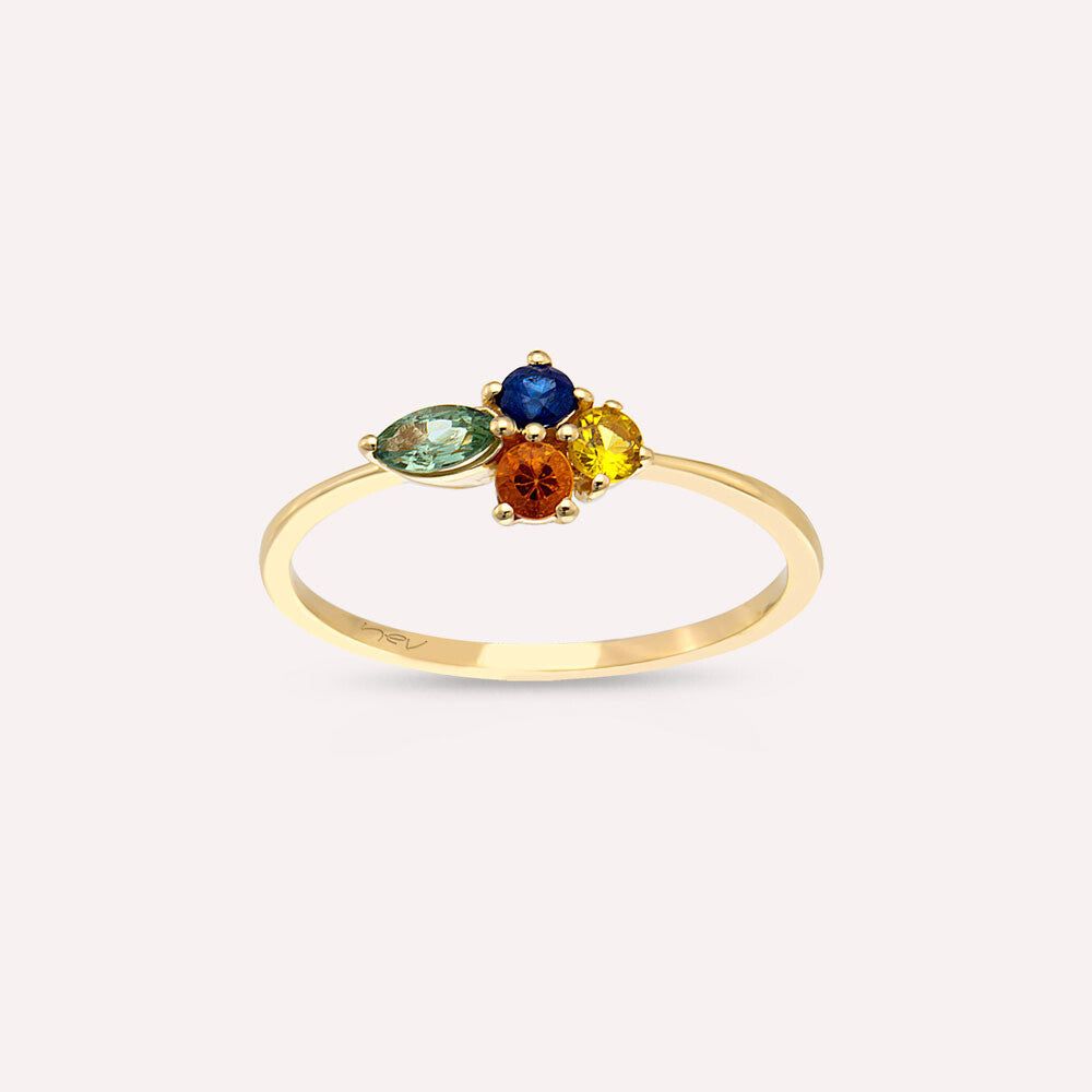 0.55 CT Multicolor Safir Taşlı Sarı Altın Yüzük