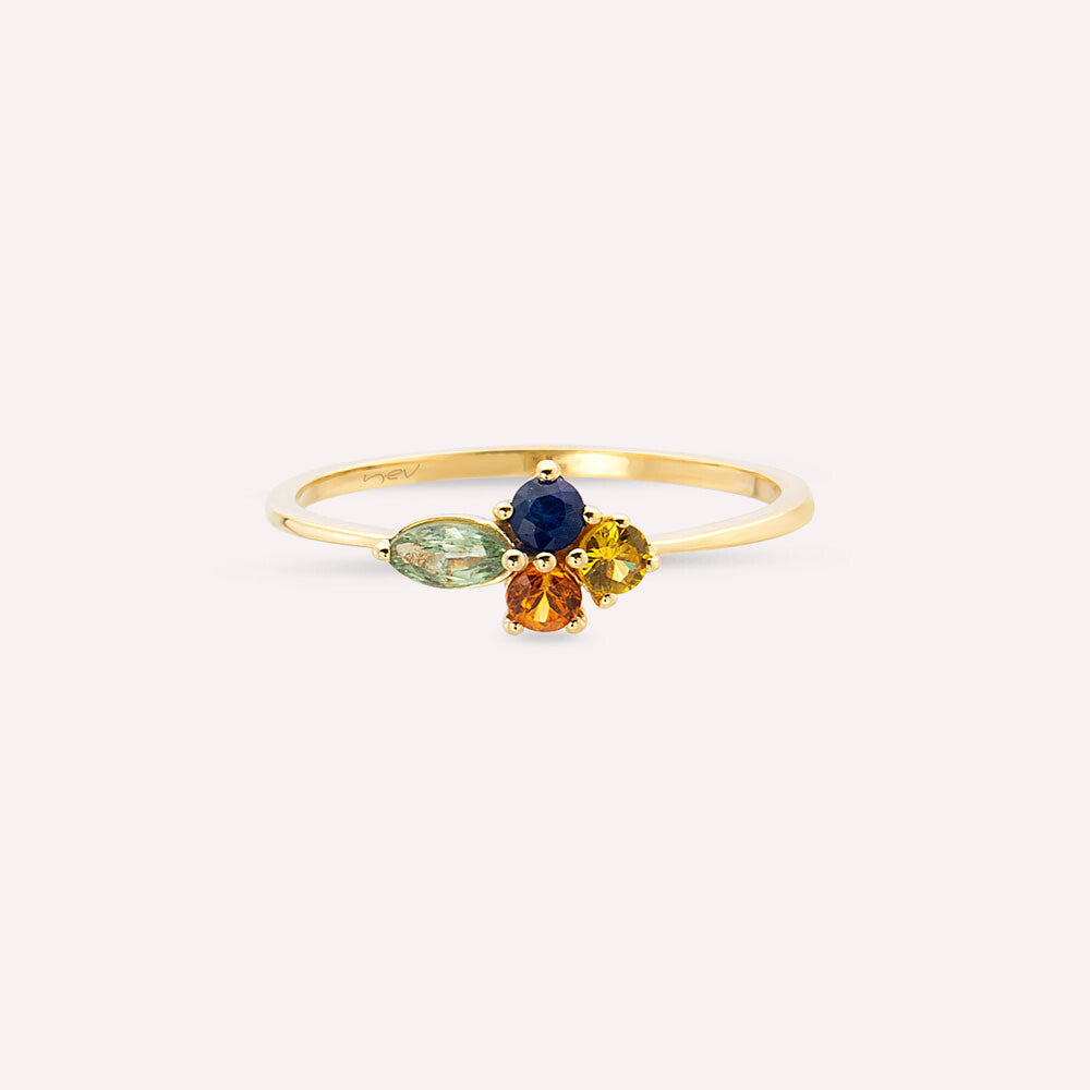 0.55 CT Multicolor Safir Taşlı Sarı Altın Yüzük