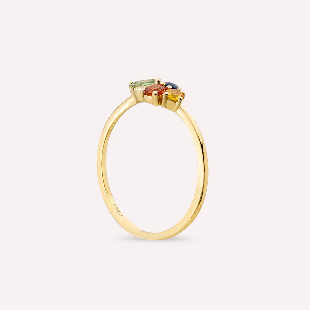 0.55 CT Multicolor Safir Taşlı Sarı Altın Yüzük