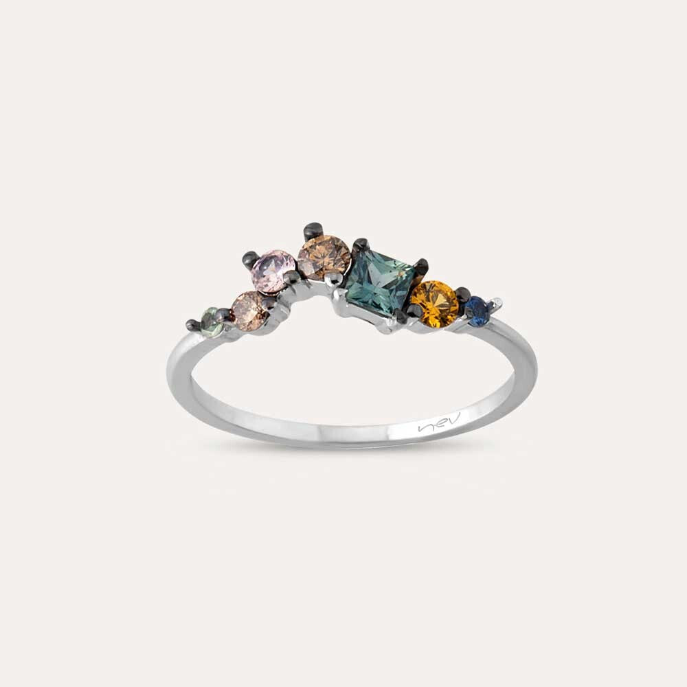 0.55 CT Multicolor Safir ve Brown Pırlanta Taşlı Yüzük