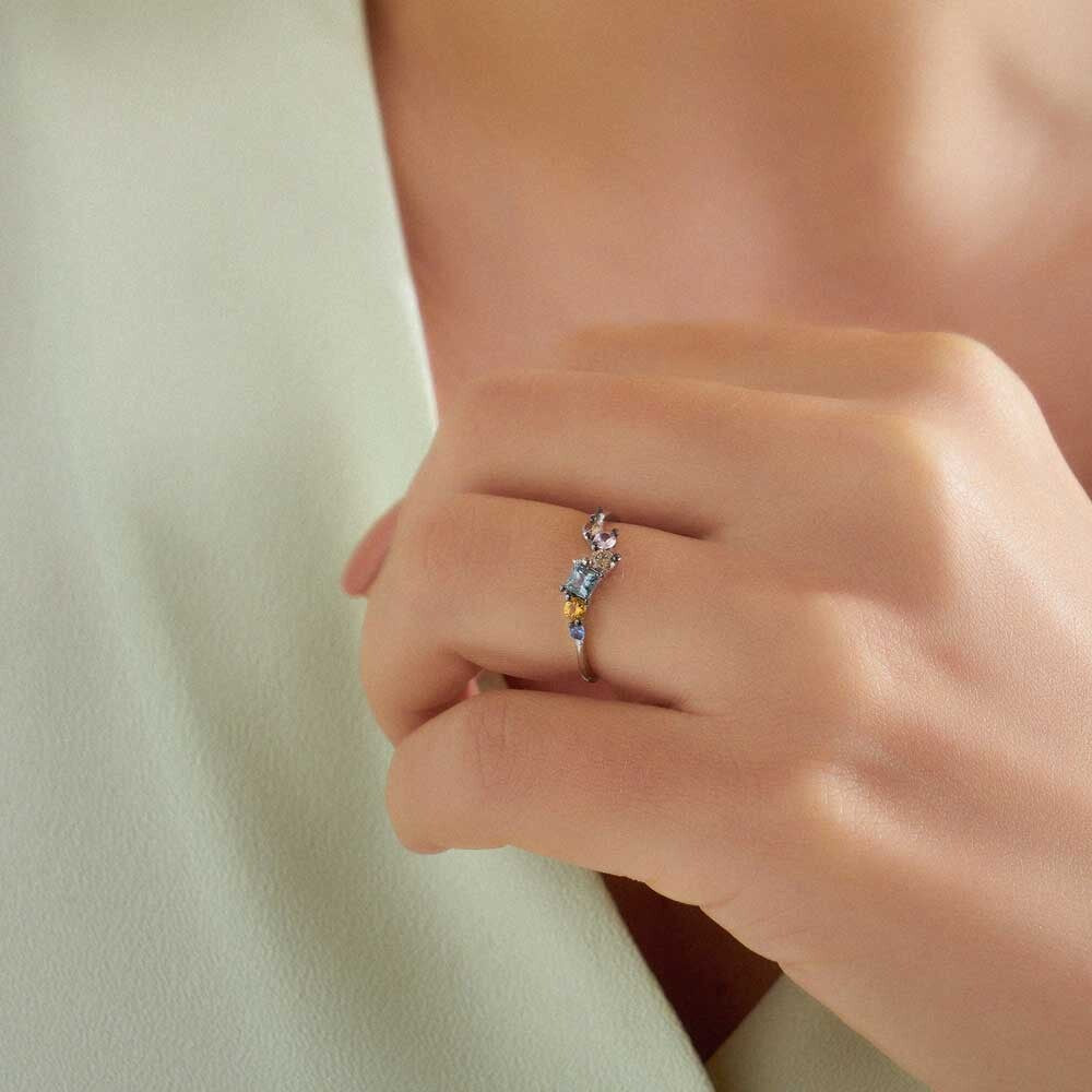 0.55 CT Multicolor Safir ve Brown Pırlanta Taşlı Yüzük