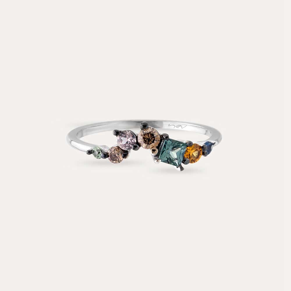 0.55 CT Multicolor Safir ve Brown Pırlanta Taşlı Yüzük