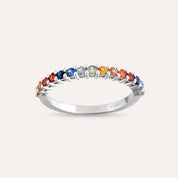 0.56 CT Multicolor Safir Taşlı Yarımtur Beyaz Altın Yüzük