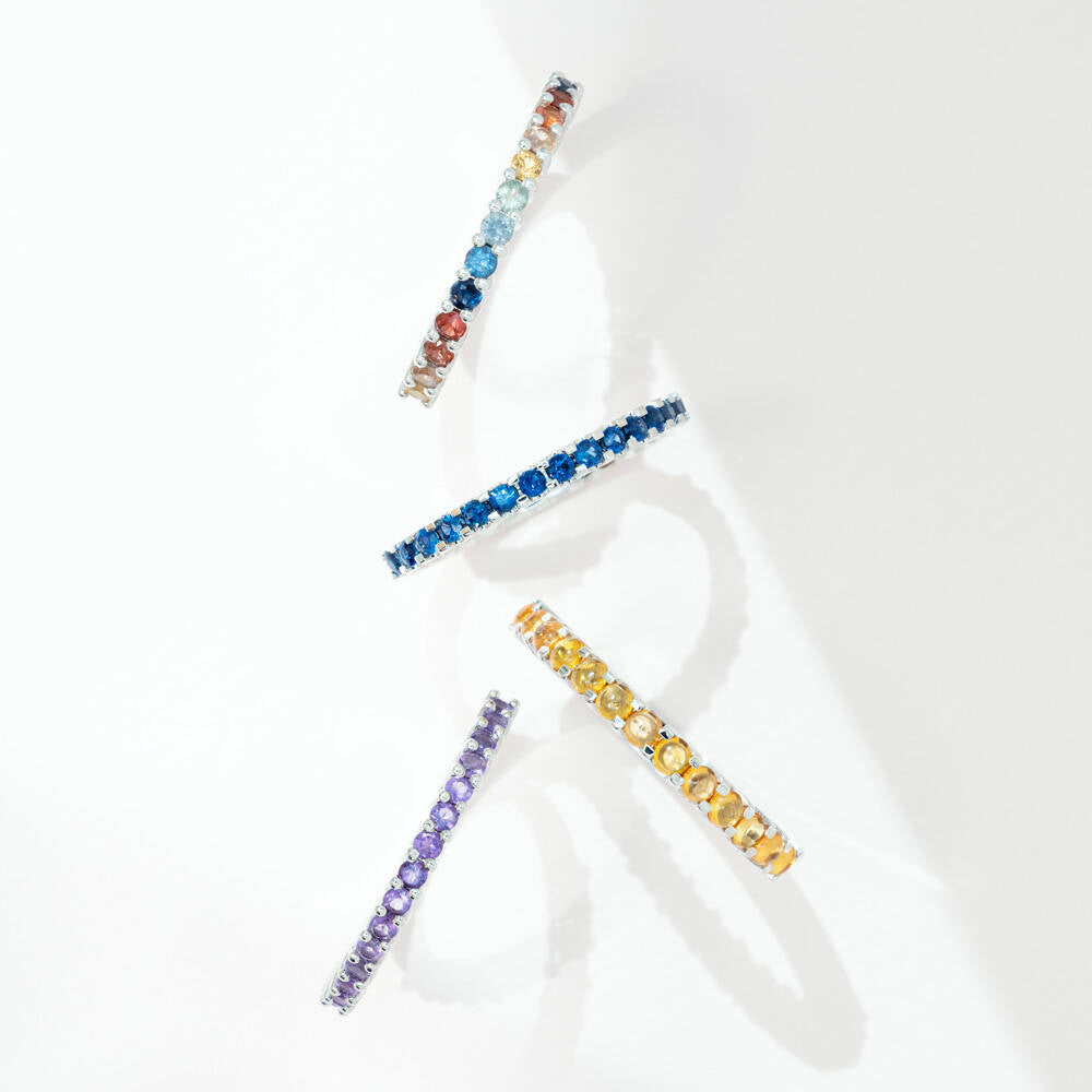 0.56 CT Multicolor Safir Taşlı Yarımtur Beyaz Altın Yüzük