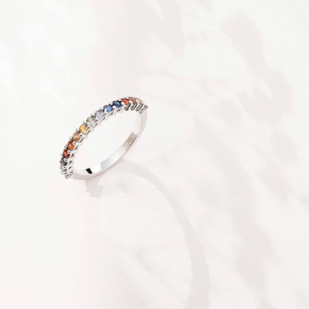0.56 CT Multicolor Safir Taşlı Yarımtur Beyaz Altın Yüzük
