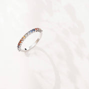 0.56 CT Multicolor Safir Taşlı Yarımtur Beyaz Altın Yüzük