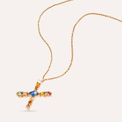0.57 CT Brown Pırlanta ve Multicolor Safir Taşlı X Harf Kolye