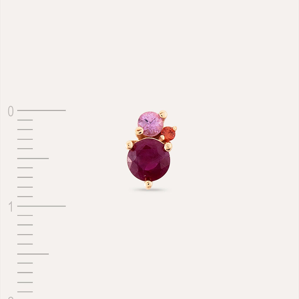 0.57 CT Yakut ve Multicolor Safir Taşlı Rose Altın Tek Küpe