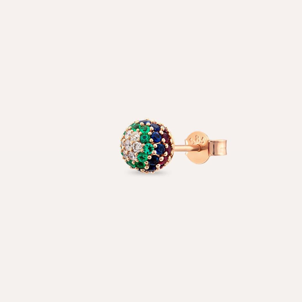 0.60 CT Çok Renkli Taşlı Rose Altın Top Tek Küpe