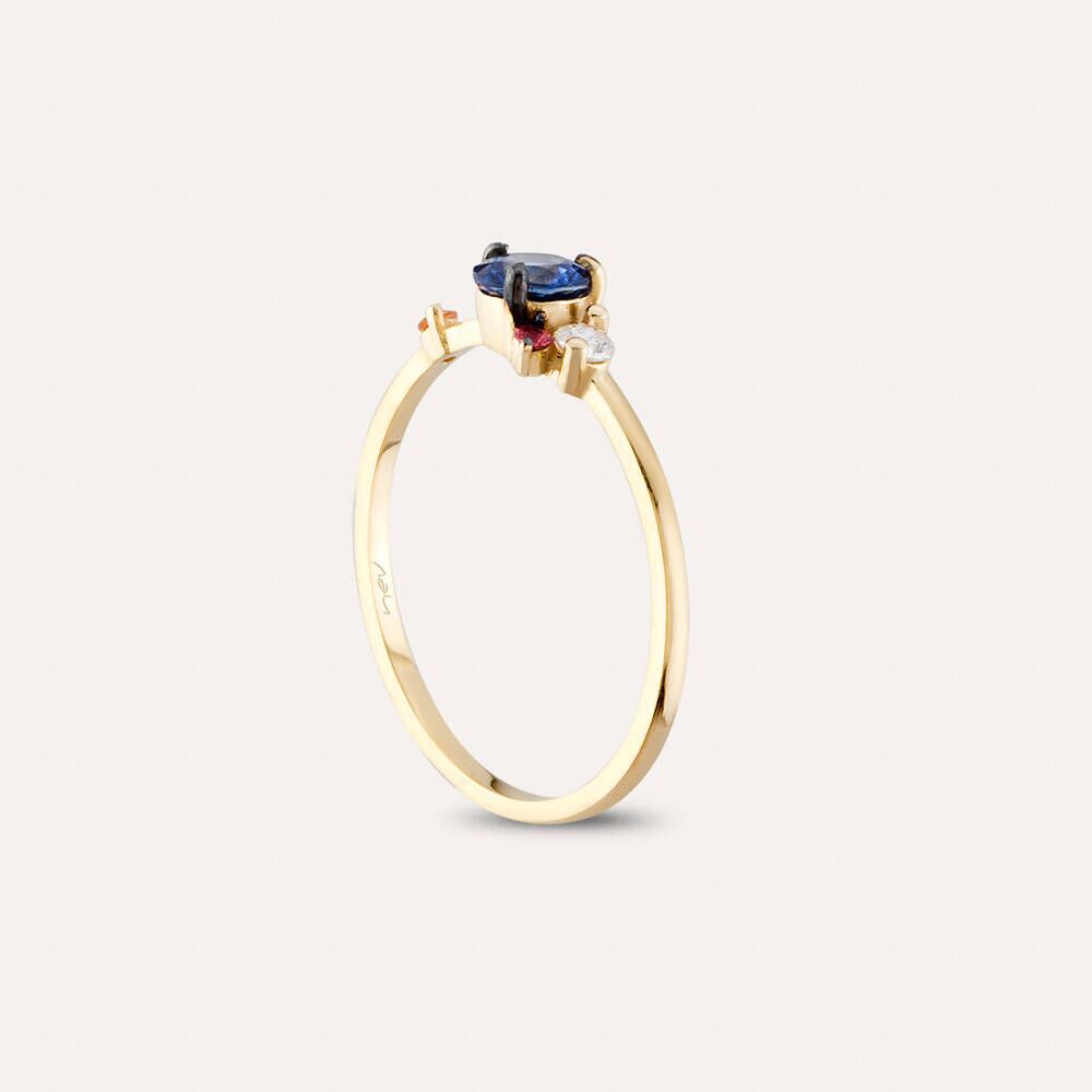0.60 CT Multicolor Safir ve Pırlanta Taşlı Sarı Altın Yüzük